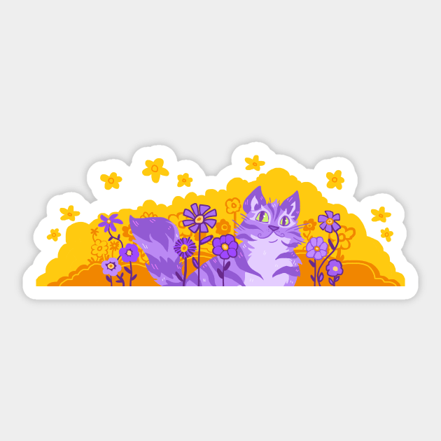 Smiling Purple Cat in Flowers Sticker by sky665